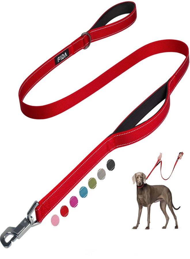 Fida 5 FT Heavy Duty Dog Leash with 2 Comfortable Padded Handles, Traffic Handle & Advanced Easy Snap Hook, Reflective Walking Lead for Large, Medium & Small Breed Dogs, Red - Image 1